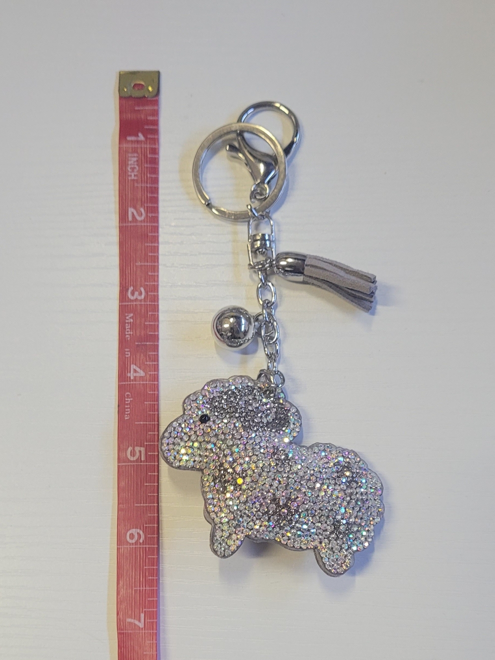 Sparkling Silver Sheep Keychain Charm with Tassel